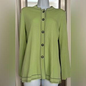 Exclusively Misook Women's Lime Green Long Sleeve Button Down Cardigan Small